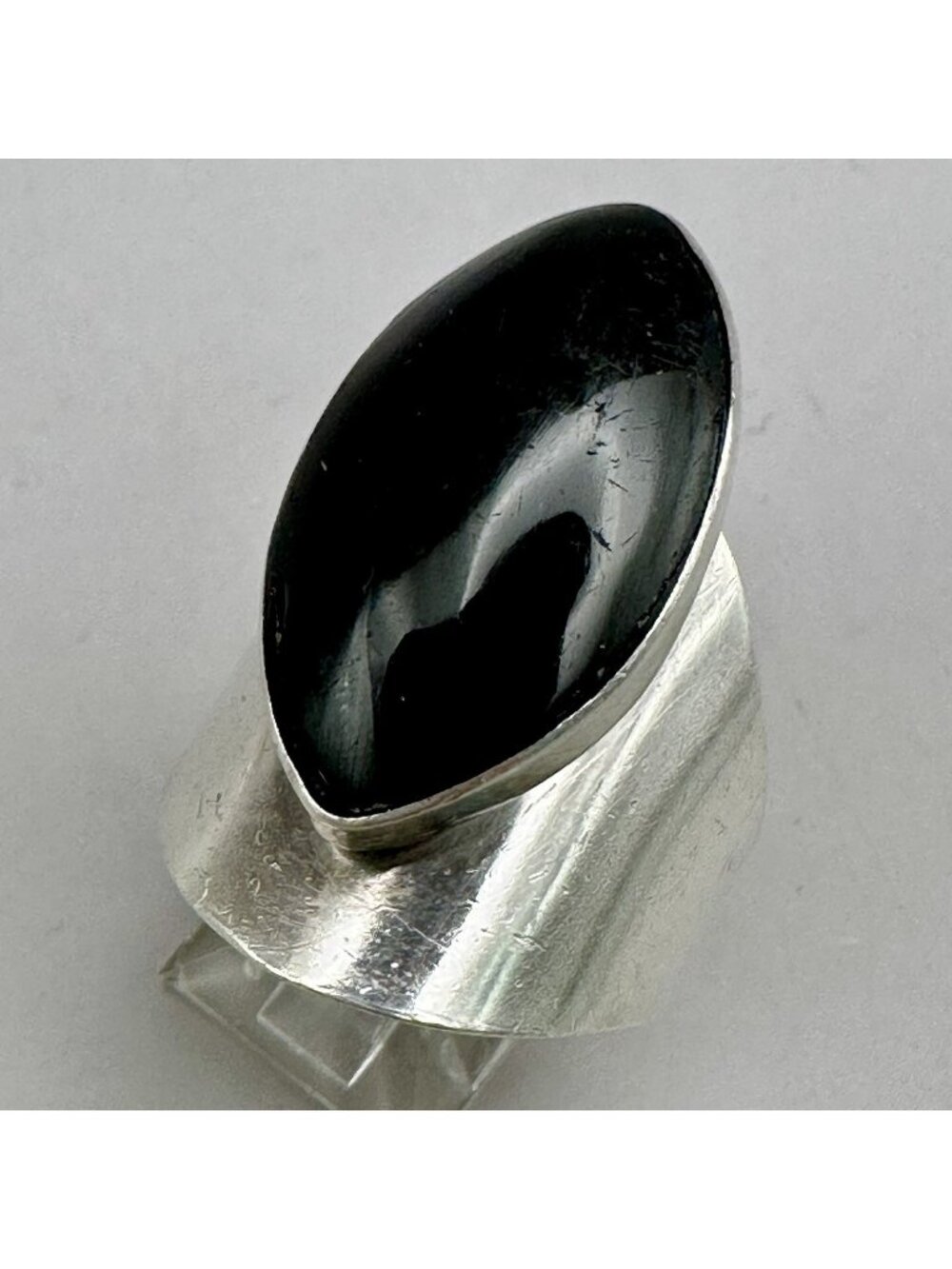 Signed Los Ballesteros Black Onyx Ring Taxco Mexico Sterling Silver Size 8.5